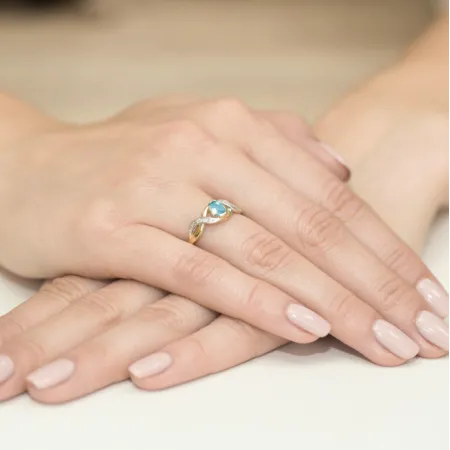 Złoty 585 Pierścionek Zaręczynowy Topaz Diamenty