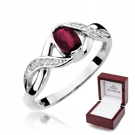 Pierścionek Zaręczynowy Rubin Brylant Białe Złoto