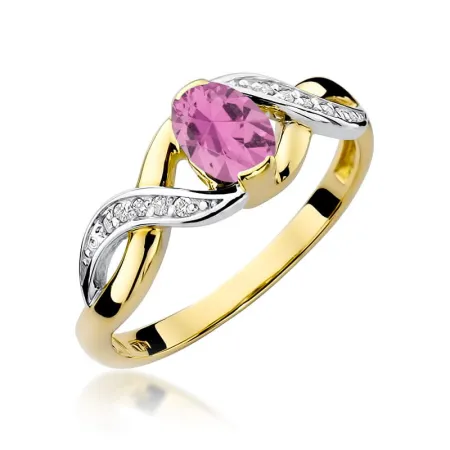 Złoty Pierścionek 585 Różowy Szafir i Diamenty
