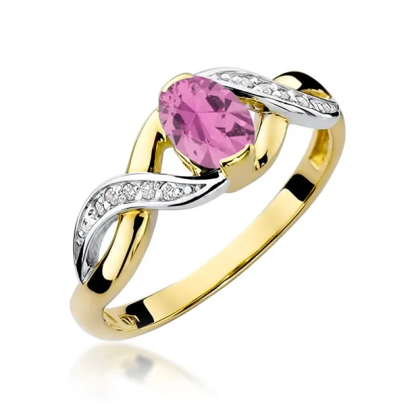 Złoty Pierścionek 585 Różowy Szafir i Diamenty