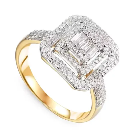 ZŁOTY ELEGANCKI PIERŚCIONEK Z DIAMENTAMI PRÓBA 585