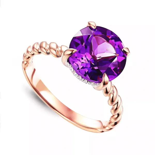 Pierścionek 585 Ametyst Diamenty Różowe Złoto
