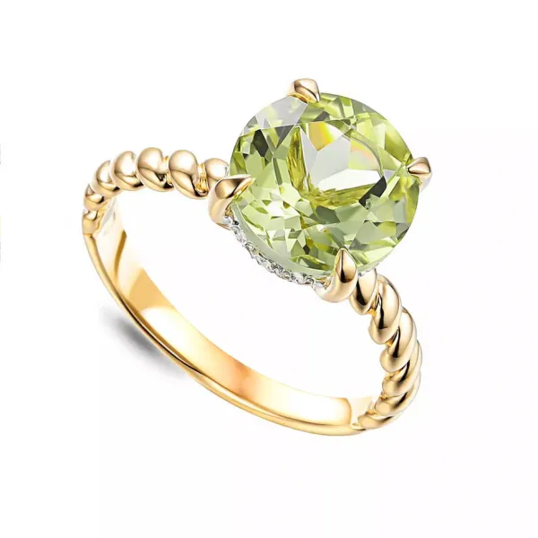 Złoty Pierścionek Kwarc Limonkowy Brylanty pr 585
