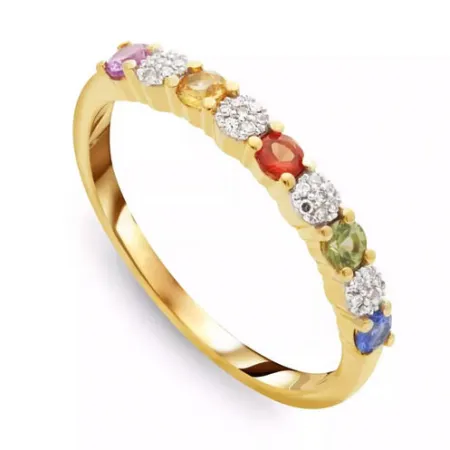 Pierścionek 585 Kolorowe Szafiry Diamenty Prezent