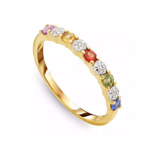 Pierścionek 585 Kolorowe Szafiry Diamenty Prezent