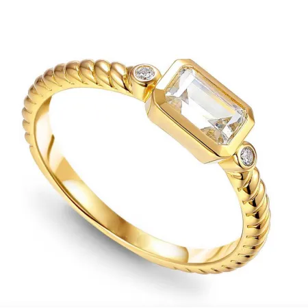 Złoty Pierścionek 585 Biały Topaz i Diamenty Modny