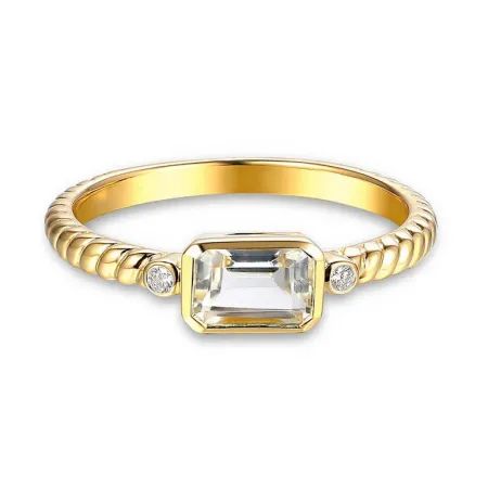 Złoty Pierścionek 585 Biały Topaz i Diamenty Modny