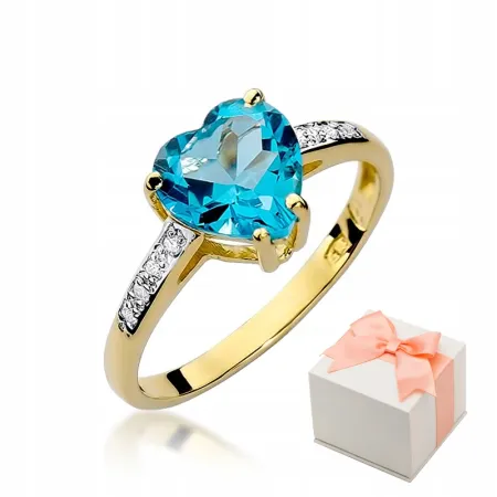 Złoty Pierścionek z Topazem i Brylantami Próba 585