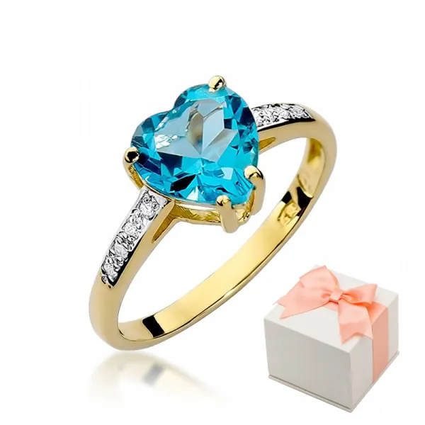 Złoty Pierścionek z Topazem i Brylantami Próba 585