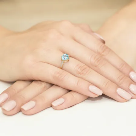 Złoty Pierścionek z Topazem i Brylantami Próba 585