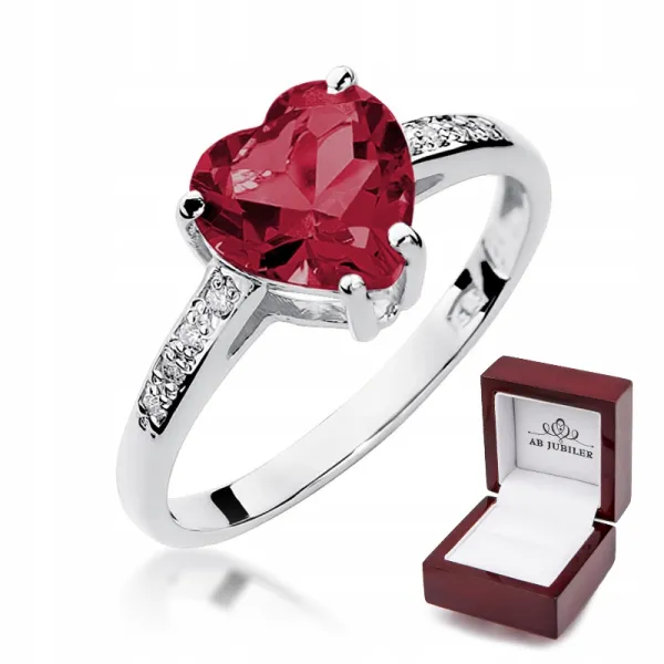 Pierścionek w Białym Złocie Serce Rubin Brylanty