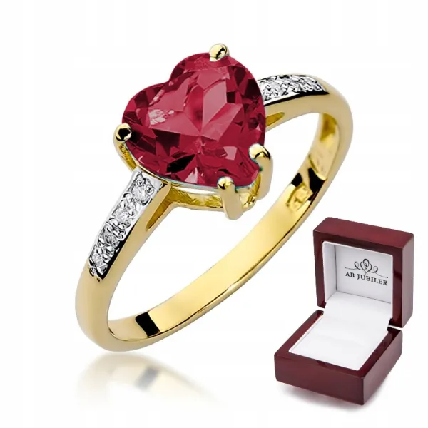 Złoty Pierścionek 585 Serce Rubin 1,70CT Brylant