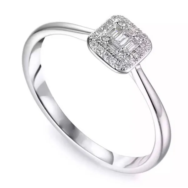 ZŁOTY PIERŚCIONEK DIAMENTY BAGIETKOWE BIAŁE ZŁOTO