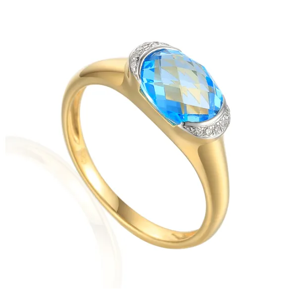 ZŁOTY 585 PIERŚCIONEK TOPAZ I DIAMENTY GRAWER