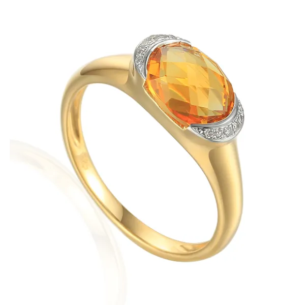 ELEGANCKI 585 PIERŚCIONEK CYTRYN I DIAMENTY