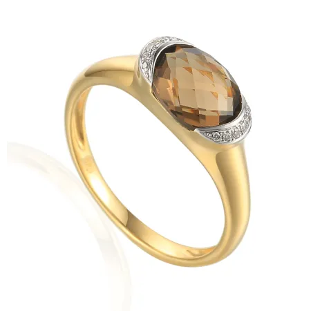 ZŁOTY PIERŚCIONEK KWARC I DIAMENTY PRÓBA 585