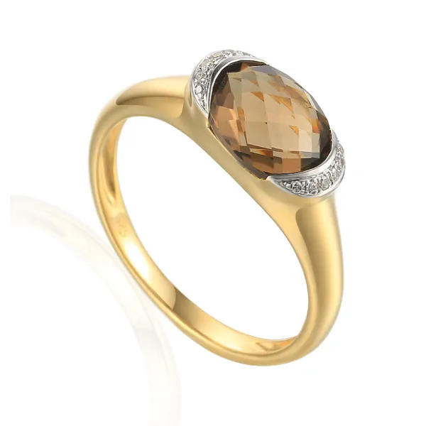 ZŁOTY PIERŚCIONEK KWARC I DIAMENTY PRÓBA 585