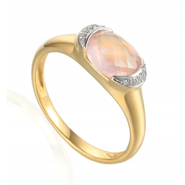 PIERŚCIONEK KWARC RÓŻOWY I DIAMENTY PRÓBA 585