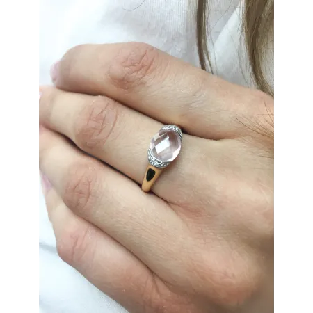 PIERŚCIONEK KWARC RÓŻOWY I DIAMENTY PRÓBA 585