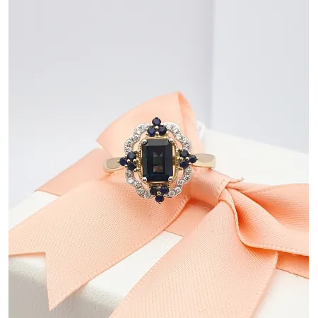 ZŁOTY PIERŚCIONEK SZAFIR DIAMENTY PRÓBA 585