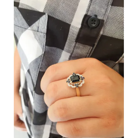 ZŁOTY PIERŚCIONEK SZAFIR DIAMENTY PRÓBA 585