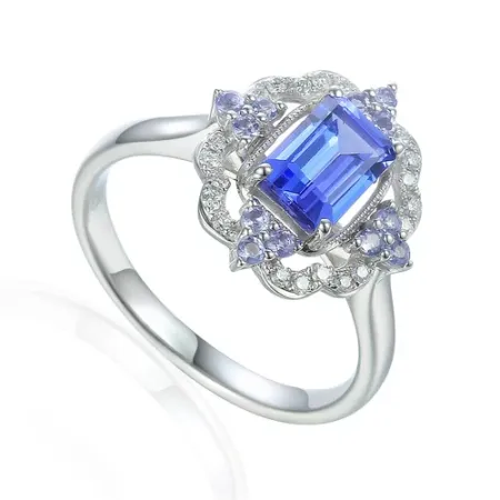 PIERŚCIONEK 585 TANZANIT DIAMENTY BIAŁE ZŁOTO