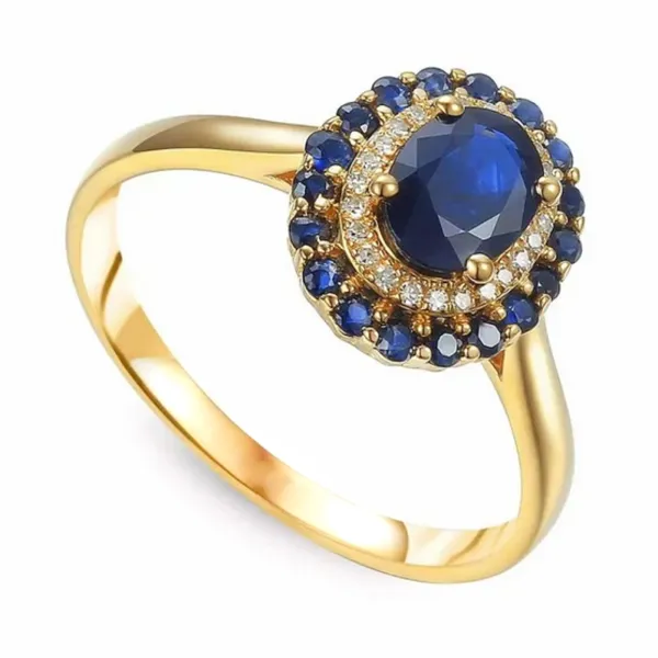 Złoty Pierścionek Szafir Diamenty pr 585 Grawer