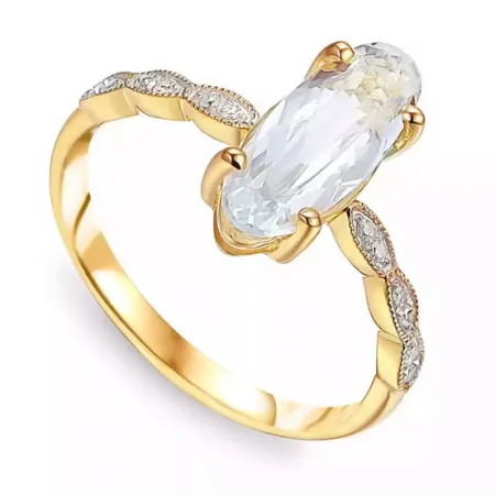 Złoty Pierścionek Biały Topaz Brylanty Próba 585