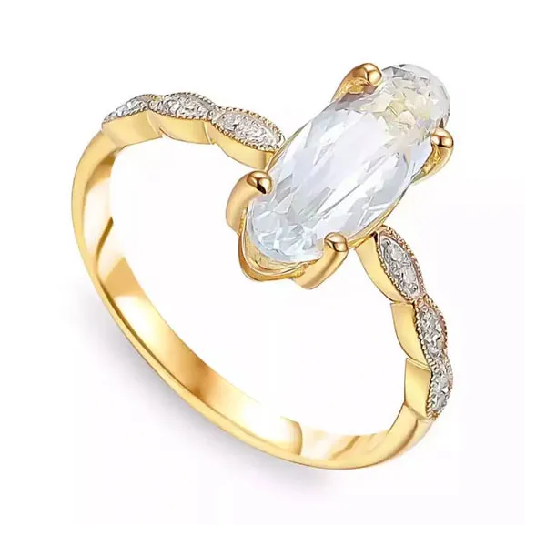 Złoty Pierścionek Biały Topaz Brylanty Próba 585