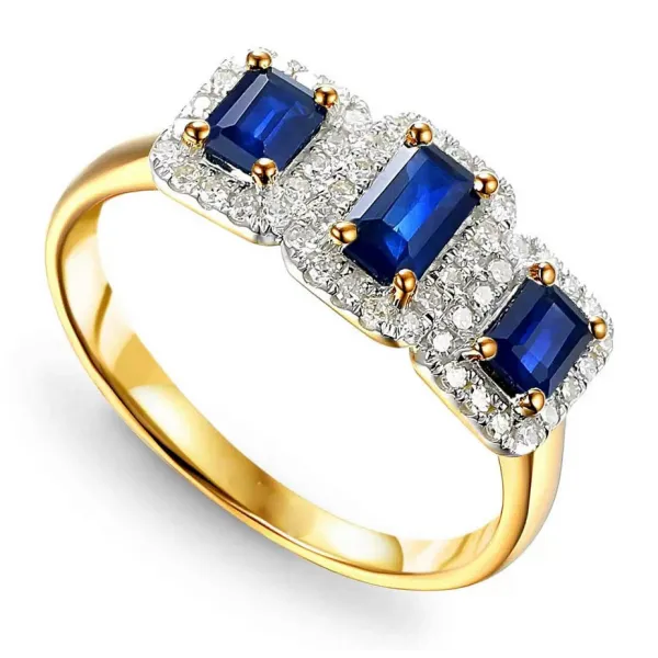 Złoty Pierścionek 585 Szafir i Diamenty 