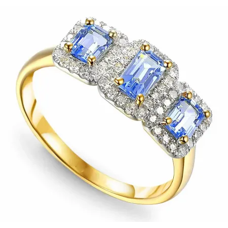 Złoty Pierścionek 585 Tanzanity i Diamenty 