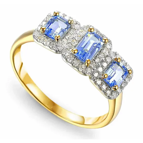 Złoty Pierścionek 585 Tanzanity i Diamenty 