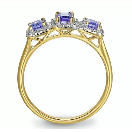 Złoty Pierścionek 585 Tanzanity i Diamenty 