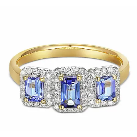 Złoty Pierścionek 585 Tanzanity i Diamenty 