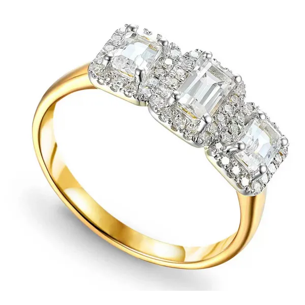 Złoty Pierścionek 585 Białe Topazy i Diamenty 