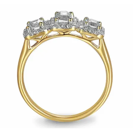 Złoty Pierścionek 585 Białe Topazy i Diamenty 