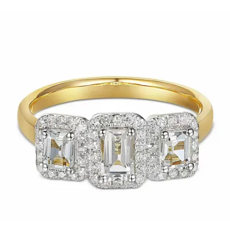 Złoty Pierścionek 585 Białe Topazy i Diamenty 