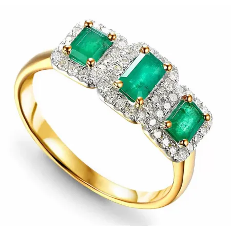 Złoty Pierścionek 585 Szmaragdy i Diamenty 