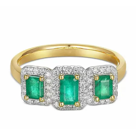 Złoty Pierścionek 585 Szmaragdy i Diamenty 