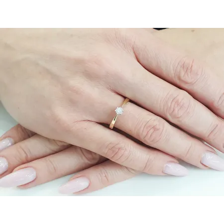 ZŁOTY 585 PIERŚCIONEK ZARĘCZYNOWY BRYLANT 0.08ct