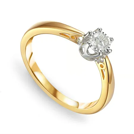 ZŁOTY 585 PIERŚCIONEK ZARĘCZYNOWY BRYLANT 0.14ct