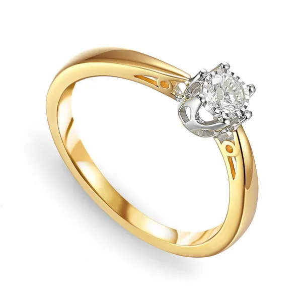 ZŁOTY 585 PIERŚCIONEK ZARĘCZYNOWY BRYLANT 0.14ct