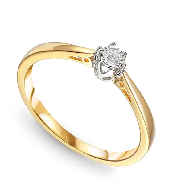 ZŁOTY 585 PIERŚCIONEK ZARĘCZYNOWY BRYLANT 0.06ct