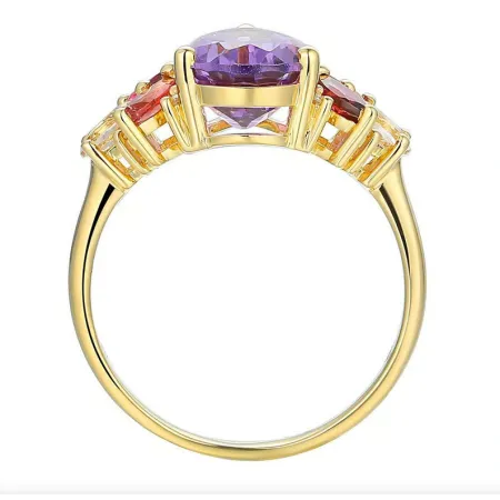 ZŁOTY PIERŚCIONEK 585 Z AMETYSTEM I DIAMENTAMI 