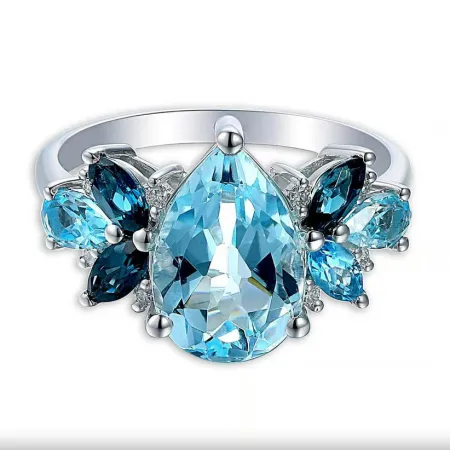 ZŁOTY PIERŚCIONEK 585 Z TOPAZAMI I DIAMENTAMI BZ