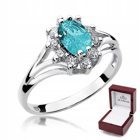 Pierścionek 585 Białe Złoto Topaz 0,90ct Brylanty