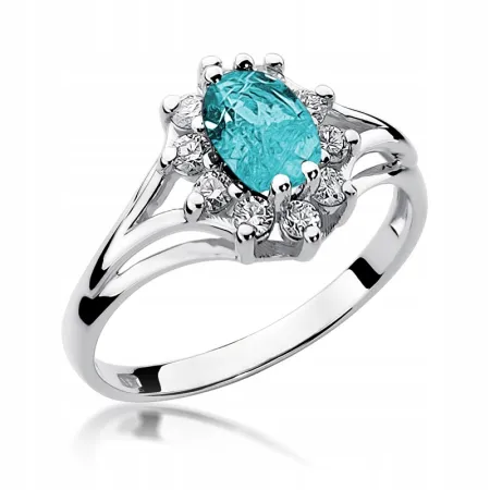 Złoty 14K Pierścionek z Topazem i Brylantami