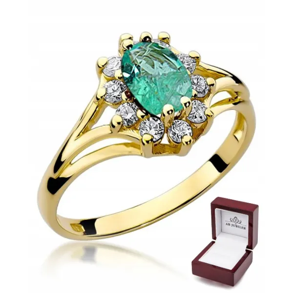 Pierścionek 585 Szmaragd Brylant na Prezent Grawer