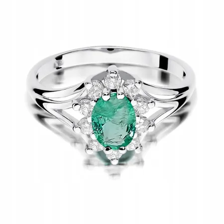 Pierścionek 585 Szmaragd Brylant na Prezent Grawer