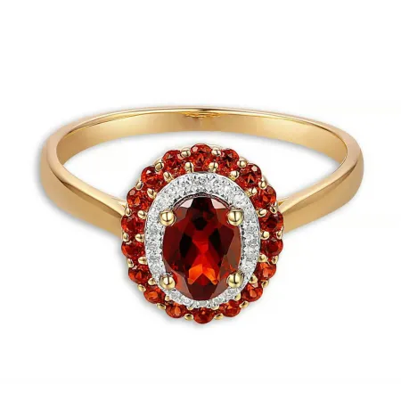 Złoty Pierścionek Granat i Diamenty 585 Grawer